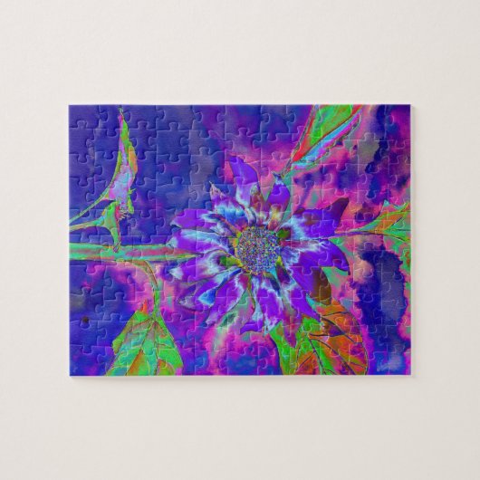 Abstrakt-blaue lila Sonnenblume | Retrofunky Puzzle (Horizontal)