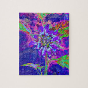 Abstrakt-blaue lila Sonnenblume Retrofunky Puzzle
