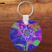 Abstrakt-blaue lila Sonnenblume | Retrofunky Schlüsselanhänger (Vorderseite)