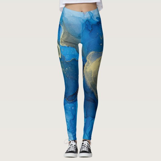 Abstrakt-blaue Marmortextur Leggings (Vorderseite)