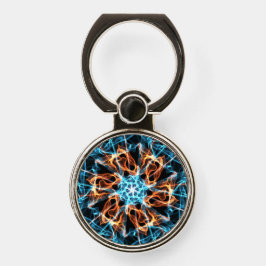 Abstrakt blaue Orangenflames auf schwarz Handy Ring