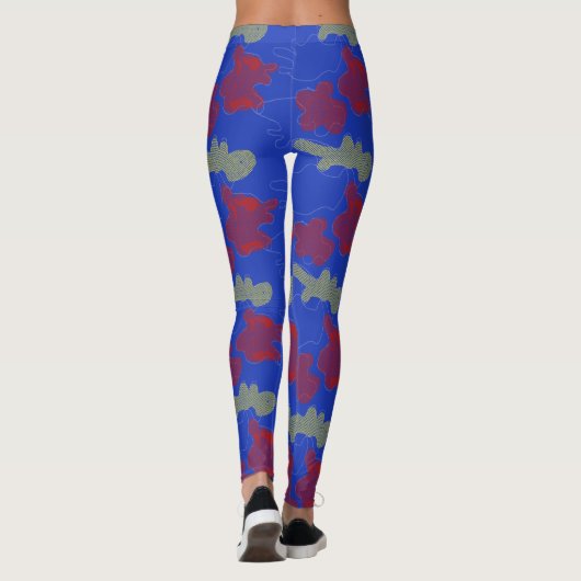 Abstrakt-Blaues Gelbtes Muster Yoga-Leggings Leggings (Rückseite)