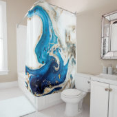 Abstrakt-blaues Goldmarmor-Monogramm Duschvorhang (Beispiel)