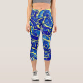 Abstrakt-blaues Mosiakmuster Capri Leggings (Vorderseite)