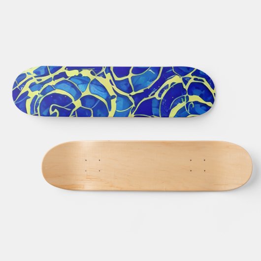 Abstrakt-blaues Mosiakmuster Skateboard (Horizontal)