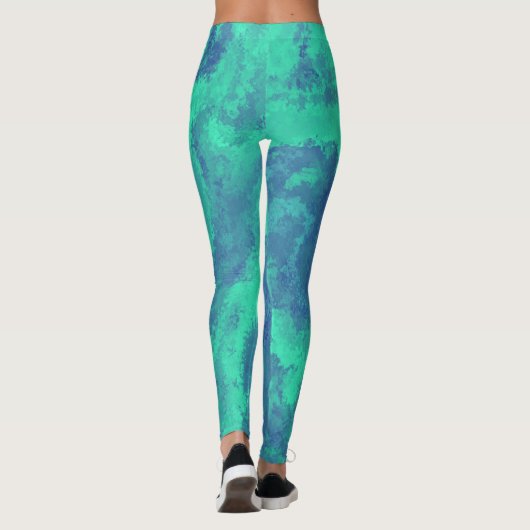 Abstrakt-blaugrüne Diffusion Leggings (Rückseite)