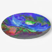 Abstrakt bläulich blühender Mohn Pappteller (Schrägansicht)