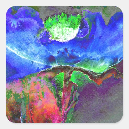 Abstrakt bläulich blühender Mohn Quadratischer Aufkleber (Vorderseite)