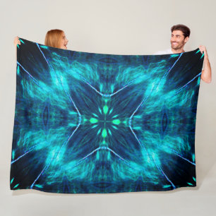 Abstrakt Bloom Aqua und Blue Fraktal Design Fleecedecke