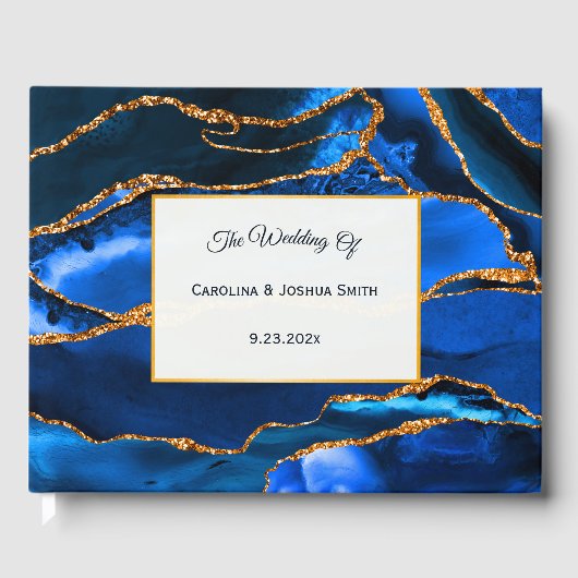 Abstrakt Blue Agate Watercolor Gästebuch (Vorderseite)