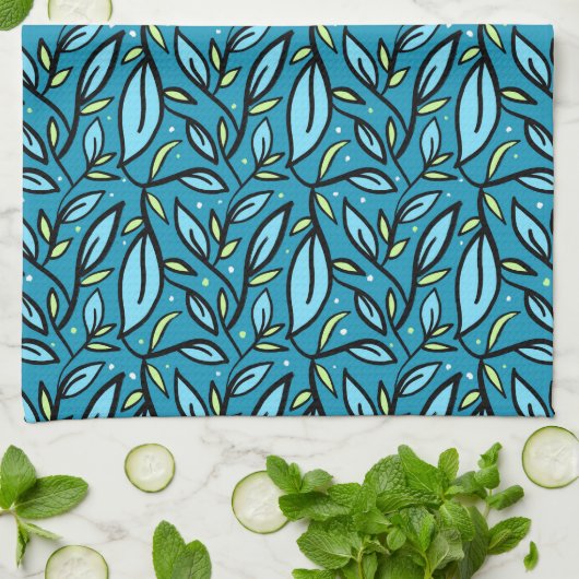 Abstrakt Blue Blätter Duschvorhang Geschirrtuch (Gefaltet)