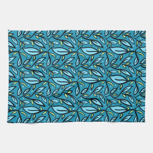 Abstrakt Blue Blätter Duschvorhang Geschirrtuch (Horizontal)