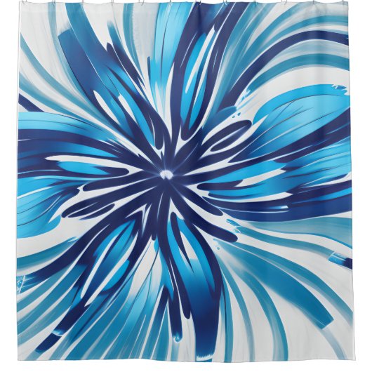 Abstrakt Blue Blume Art Deco Duschvorhang (Vorderseite)