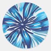 Abstrakt Blue Blume Art Deco Runder Aufkleber (Vorderseite)
