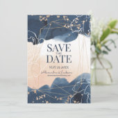 Abstrakt Blue Blush Gold Wasserfarbe Luxus Save The Date (Stehend Vorderseite)