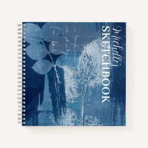 Abstrakt Blue Botanic Sketchbook Monogram Notizblock