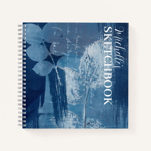 Abstrakt Blue Botanic Sketchbook Monogram Notizblock (Vorderseite)