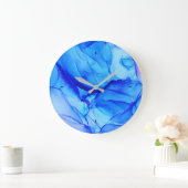 Abstrakt Blue Einzigartiges Alcohol Ink Art Große Wanduhr (Zuhause)
