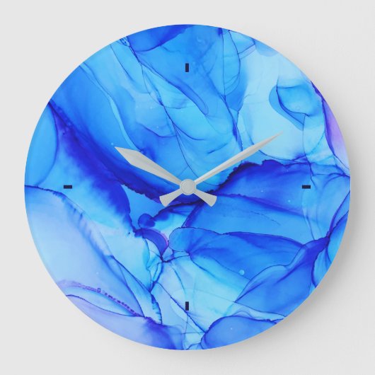 Abstrakt Blue Einzigartiges Alcohol Ink Art Große Wanduhr (Vorderseite)