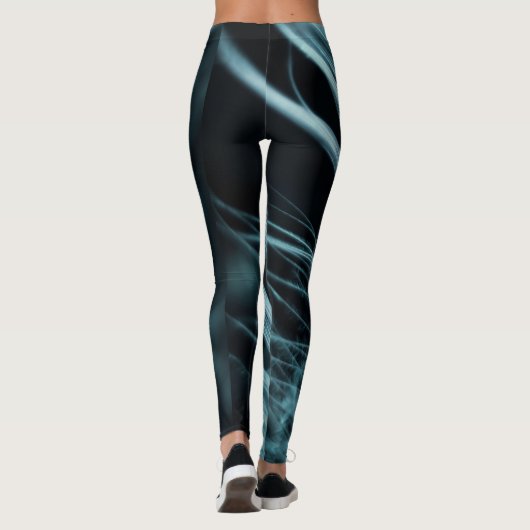 Abstrakt Blue Feathery Lines Leggings (Rückseite)