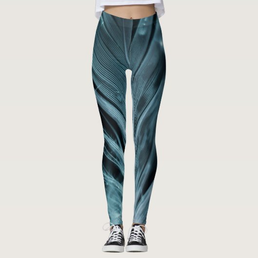 Abstrakt Blue Feathery Lines Leggings (Vorderseite)