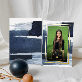 Abstrakt Blue Foto Bat Mitzvah Save the Date Real Folieneinladung