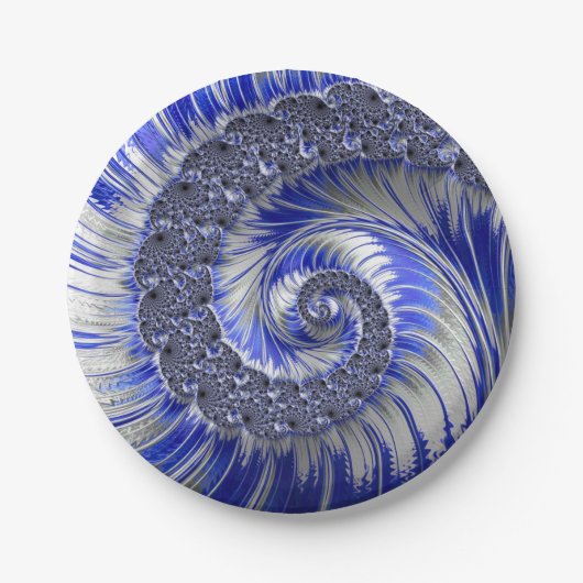 Abstrakt Blue Fraktal Spiral Paper Teller (Vorderseite)
