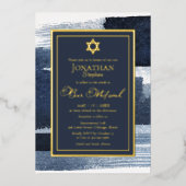 Abstrakt Blue Gilded Foto Bar Mitzvah Real Folieneinladung (Vorderseite)