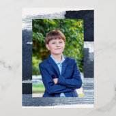 Abstrakt Blue Gilded Foto Bar Mitzvah Real Folieneinladung (Rückseite)