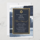 Abstrakt Blue Gilded Foto Bat Mitzvah Einladung (Vorderseite)
