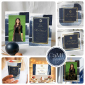 Abstrakt Blue Gilded Foto Bat Mitzvah Real Folieneinladung