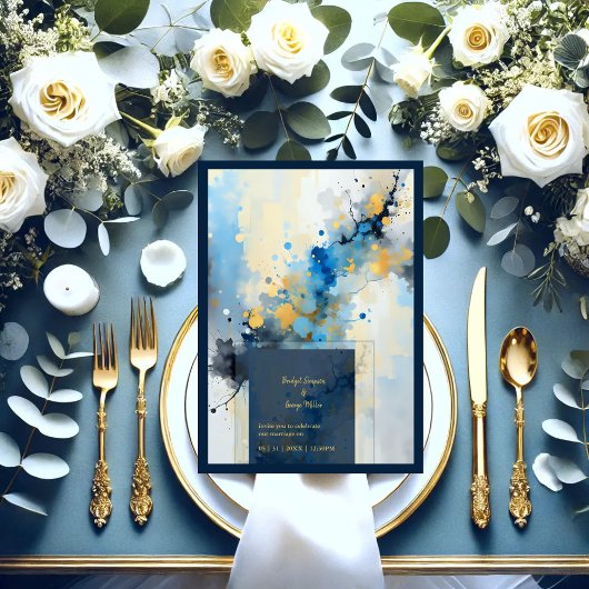 Abstrakt Blue & Gold Ink Spritzer Hochzeit