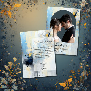 Abstrakt Blue & Gold Ink Spritzer Hochzeit Dankeskarte