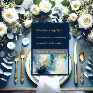 Abstrakt Blue & Gold Ink Spritzer Hochzeit Einladung
