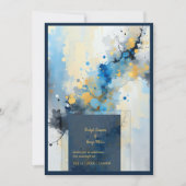 Abstrakt Blue & Gold Ink Spritzer Hochzeit Einladung (Vorderseite)