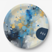 Abstrakt Blue & Gold Ink Spritzer Hochzeit Pappteller (Vorderseite)