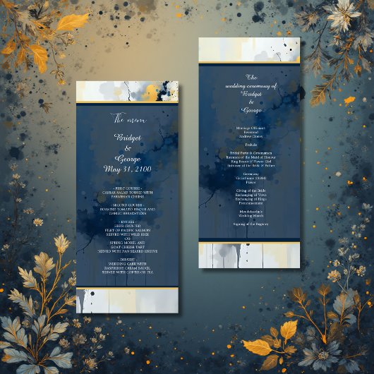 Abstrakt Blue & Gold Ink Spritzer Hochzeit Programm