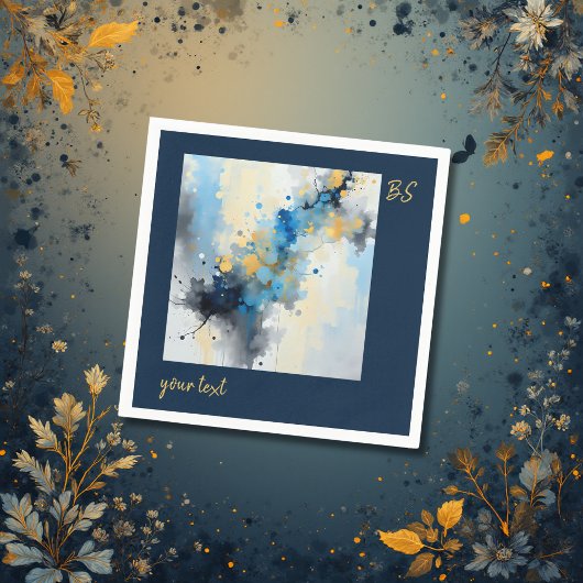 Abstrakt Blue & Gold Ink Spritzer Hochzeit Serviette