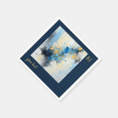 Abstrakt Blue & Gold Ink Spritzer Hochzeit Serviette (Ecke)