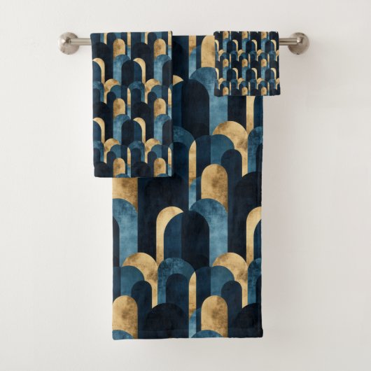 Abstrakt Blue Gold Navy Badhandtuch Set (Insitu)