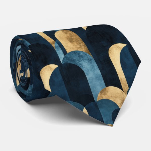 Abstrakt Blue Gold Navy Krawatte (Gerollt)