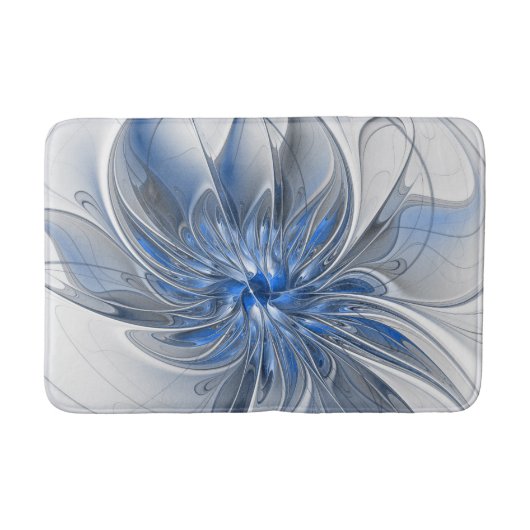 Abstrakt Blue Gray Fraktal Art Blume Badematte (Vorderseite)