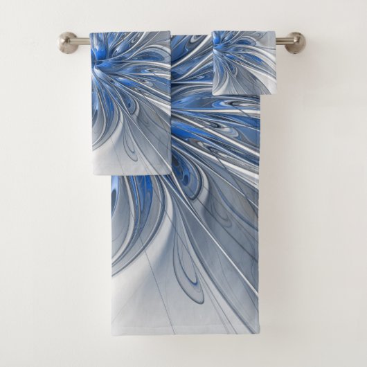 Abstrakt Blue Gray Fraktal Art Blume Badhandtuch Set (Insitu)