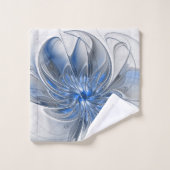 Abstrakt Blue Gray Fraktal Art Blume Badhandtuch Set (Waschlappen)