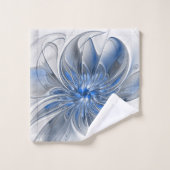 Abstrakt Blue Gray Fraktal Art Blume Badhandtuch Set (Waschlappen)