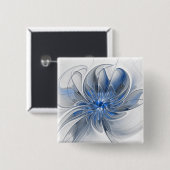 Abstrakt Blue Gray Fraktal Art Blume Button (Vorne & Hinten)