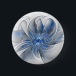Abstrakt Blue Gray Fraktal Art Blume Button<br><div class="desc">Einzigartige Fantasy-Blume in Blau- und Grautönen,  abstrakt und elegant. Design für Ihren runden Knopf und mehr.</div>
