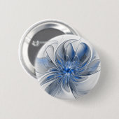 Abstrakt Blue Gray Fraktal Art Blume Button (Vorne & Hinten)