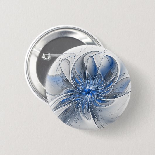 Abstrakt Blue Gray Fraktal Art Blume Button (Vorne & Hinten)