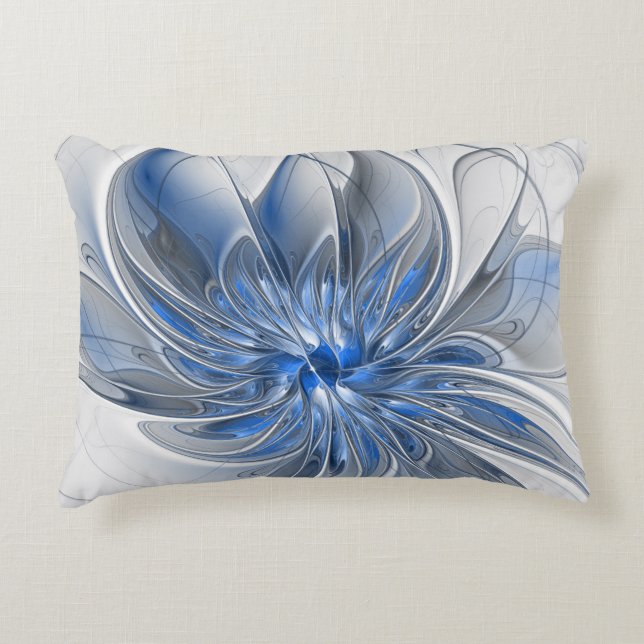 Abstrakt Blue Gray Fraktal Art Blume Dekokissen (Vorderseite)